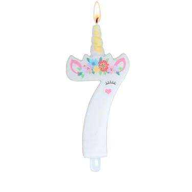 Imagem de Vela de aniversário de unicórnio – Vela de aniversário número 7, decorações de aniversário de unicórnio para meninas, velas para topo de bolo, decoração de festa