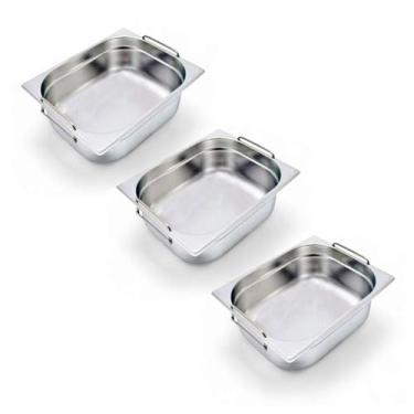 Imagem de Kit 3 Cubas Gastronômica Inox GN 1/2 150mm com Alça Prateada - Chef Li