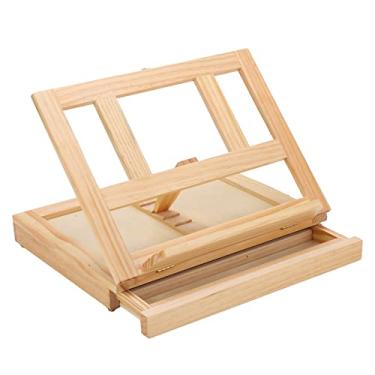 Imagem de KIMISS Cavalete de Mesa de Madeira de Pinho Ajustável - Suporte de Pintura Dobrável Multifuncional Com 4 Configurações de ângulo, Gaveta Espaçosa, Cavalete de Arte Leve e Portátil
