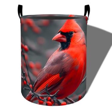 Imagem de amepay Cesta de lavanderia cardeal realista, pano Oxford dobrável de frutas vermelhas, cesto de roupas sujas à prova d'água com alças, organizador de brinquedos para banheiro, quarto, dormitório, 50 x