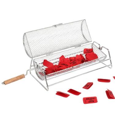 Imagem de Gaiola giratória grande de 45,5 cm x 12,4 cm com alça giratória de madeira, caixa de rolo de bilhetes de rifa com suporte de tripé removível giratório durável para jogos, eventos e festas