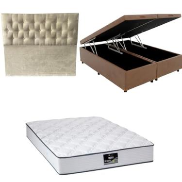Imagem de Cama Box Baú Bipartida Blindada com Colchão Doss Molas Ensacadas 30cm + Cabeceira Botonê (CORINO MARROM, Queen)