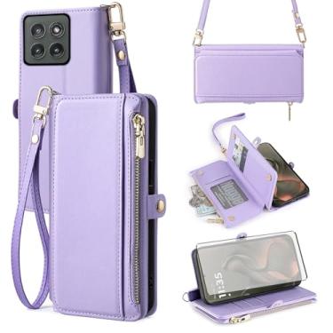 Imagem de Asuwish Capa de telefone para Motorola Edge 2025/Edge 60 carteira com zíper com protetor de tela de vidro temperado e alça de pulso, compartimento para cartão, flip, acessórios para celular Moto