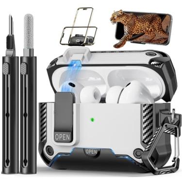 Imagem de Polislime Capa para AirPods Pro 3 (2025) com suporte de telefone, design de interruptor automático de proteção contra quedas com kit de limpeza para iPod Pro 3º carregamento (cabo USB-C/Lightning)