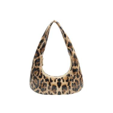 Imagem de OYOANGLE Bolsas femininas com estampa de leopardo e lantejoulas brilhantes nas axilas, fecho de zíper, bolsas de ombro de chita Y2K, Marrom, one_size, Macio
