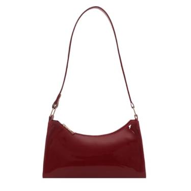 Imagem de Bolsas de mão de poliuretano patenteadas brilhantes bolsas elegantes para noite mini bolsa de ombro pequena HOBOS, Vinho tinto