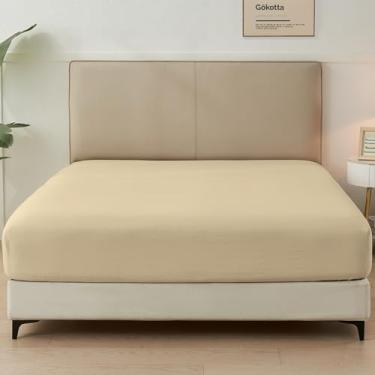 Imagem de GOKOTTA Somente lençol com elástico de 38 cm, bolso profundo de 38 cm, tiras elásticas no canto, microfibra de poliéster lavado e escovado, ultramacio, de luxo, antiderrapante, sem rugas - caramelo