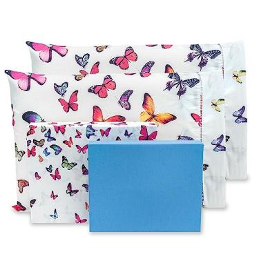 Imagem de Jogo Lençol Queen 6 Peças Ponto Palito Estampado Percal 180 fios 40CM ALTURA (Borboletas Motorista)