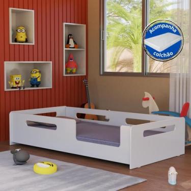 Imagem de Mini Cama Montessori Solteiro Infantil Branca Com Colchão Incluso - Mó