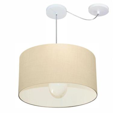 Imagem de Lustre Pendente Cilíndrico Com Desvio De Centro Vivare Md-4231 Cúpula Em Tecido 50x30cm - Bivolt Algodão-crú 127/220v