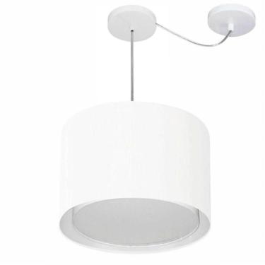 Imagem de Lustre Pendente Cilíndrico Com Desvio De Centro Vivare Md-4312 Cúpula Em Tecido 40x30cm - Bivolt Branco 127/220v