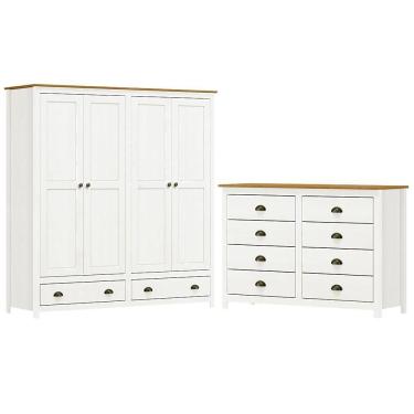 Imagem de Guarda Roupa 4 Pt Comoda 8 Gv Madeira Maciça Branco Freijo Milani Store