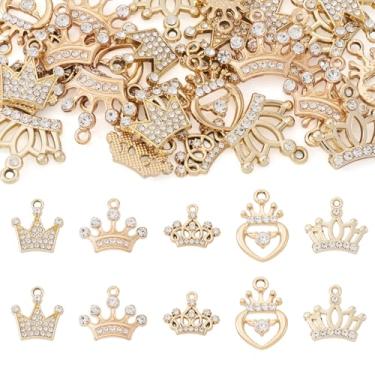 Imagem de Bestewelry 30 pingentes de coroa de strass, liga de cristal dourado, pingentes de coroa de rainha, pingente de liga de diamante brilhante para colar faça você mesmo, pulseira, brincos, fabricação de