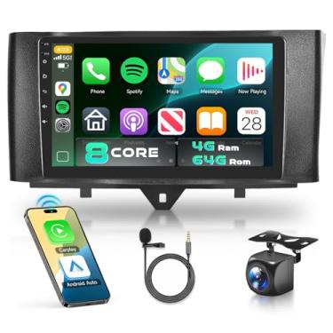 Imagem de Rádio estéreo automotivo Mercedes Benz Smart Fortwo 2011-2015 com Snapdragon 8 Core 4GB + 64GB 9 polegadas IPS Touchscreen Carplay/Android Auto DSP Hi-Res 5/6GhzWiFi GPS Android 13 FM/RDS SWC