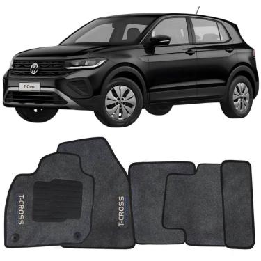 Imagem de Tapete Carpete T-Cross 2019 à 2025 Grafite Logo Bordado Jogo 5 Peças Ecotap S0518 Automotivo Soft