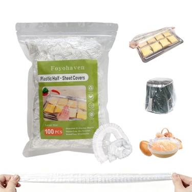 Imagem de 100 peças de capas de plástico elásticas reutilizáveis extragrandes - 33 x 45 cm para formas de meia folha e tigelas de 25 a 48 cm, tampas transparentes sem BPA para impermeabilização de massa