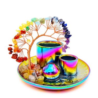 Imagem de Suporte para queimador de incenso 5 em 1 com árvore de cristal para queimar palo santo, sálvia, incenso, vela, bandeja de cerâmica, apanhador de cinzas, presente de meditação