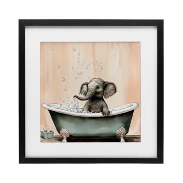 Imagem de Stupell Industries Baby Elephant Bubble Bath Impressão emoldurada preta sob vidro, design por Sasha, 13 x 13