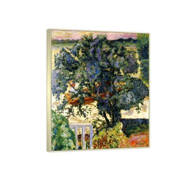 Imagem de BMZFYBS Famosa imagem de paisagem de arte de parede - impressões em tela - árvore por rio - pintura com moldura prateada para sala de estar banheiro decoração de casa 30 x 35 cm 12 x 13 pol