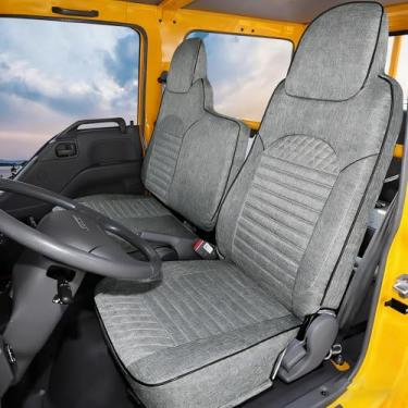 Imagem de Dasmiro Capa de assento de ajuste personalizado para banco dividido Isuzu NPR 40/60 2006-2025, capas de linho de banco dianteiro para caminhões, capa de assento respirável com armazenamento traseiro