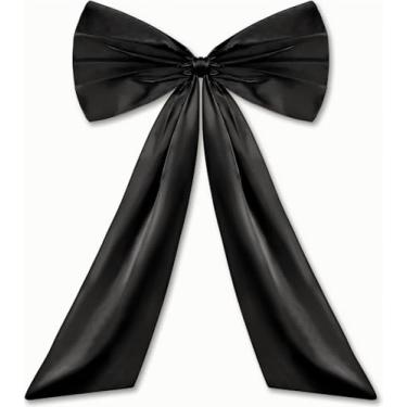 Imagem de Tqgok Grande laço de Natal preto preto para decoração de árvore, guirlanda, decoração de quarto, decorações de aniversário, fita de festa, pano de fundo de parede (preto, 61 x 106 cm)