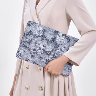 Imagem de Miloocul Compatível com MacBook Air 15 M2 A2941/M3 A3114/M4 A3241 2023-25 Capa rígida de tecido floral elegante com capa de teclado (cinza floral)