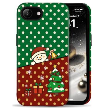 Imagem de Amzfield Capa de telefone de Natal para iPhone 16e, linda capa de bolinhas de inverno boneco de neve camada dupla proteção híbrida Papai Noel Natal flocos de neve capa para mulheres meninas crianças