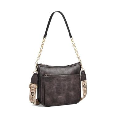 Imagem de Bolsas transversais femininas Hobo - Bolsa transversal de couro vegano com 2 alças bolsa de ombro moderna para uso diário, Grego, Medium