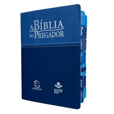 Imagem de Biblia do Pregador media Azul com abas coladas  com estudos - CENTRAL