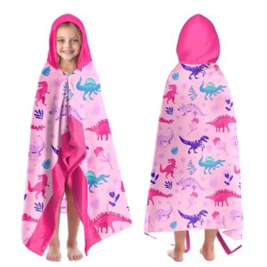 Imagem de Toalhas de praia com capuz com estampa de dinossauro para crianças de 4 a 8 anos, toalhas de banho coloridas com capuz para crianças adolescentes 76.2 cm x 127.0 cm Toalha infantil rosa de secagem