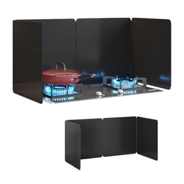 Imagem de HYUIO Protetor contra respingos de óleo de fritura de 4 lados Backsplash dobrável para fogão, ferramenta de cozinha de armazenamento fácil para frigideira e fogão, preto (45 x 45 x 90) Evita bagunça e