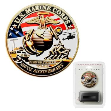 Imagem de US Marine Corps 250th Anniversary Coin 1.77" Zinc Alloy High-Relief Collectible with Gift Box, Protective Capsule, Display Stand & Info Card – USMC 250th Birthday Commemorative Keepsake (Marine Corps)