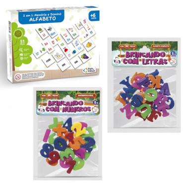 Imagem de Jogo Infantil Didatico Crianças em Fase de Alfabetização Jogo 2 em 1 Domino e Memoria + Aprender Letras e Numeros