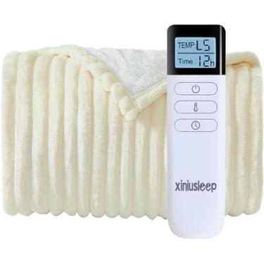 Imagem de XINIUSLEEP Cobertor elétrico aquecido 127 x 152 cm, manta elétrica de lã de ovelha macia com 5 níveis de aquecimento e desligamento automático de 1 a 12 horas, manta aquecida com proteção contra