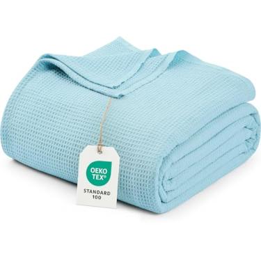 Imagem de Utopia Bedding Cobertor de waffle azul celeste [Queen - 227 x 237 cm] Cobertor de cama macio leve e respirável de mistura de algodão para todas as estações, mantas de luxo para cama, sofá e sofá