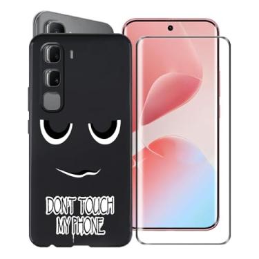 Imagem de AQGGIIXY Capa para Infinix Hot 60 Pro+ (6,7 polegadas) com [1 x película protetora de vidro temperado], capa protetora preta à prova de choque ultrafina de silicone macio para Infinix Hot 60 Pro+