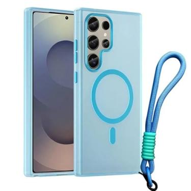 Imagem de Capa de celular com alça de pulso fosca Candy para Samsung Galaxy S25 S24 Ultra Plus S24 FE, capa magnética à prova de choque, azul claro, para S24 Ultra