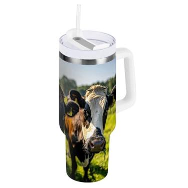 Imagem de xigua Copo Highland Cow de 850 g com tampa e canudo, aço inoxidável de vácuo duplo isolado garrafa de água esportiva suporte para copo de café de viagem à prova de vazamento para bebida gelada