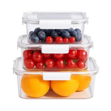 Imagem de Conjunto 3 Potes Herméticos Transparente 50/150/350ml com Travas Laterais – Organizador de Alimentos, Livre de BPA e Vedação Total