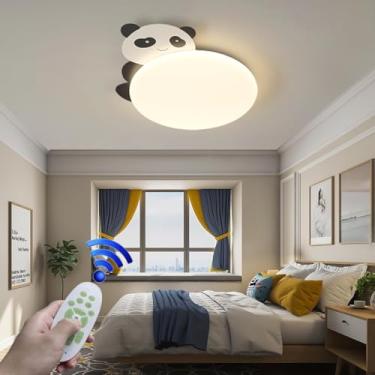 Imagem de Luminária de teto LED moderna em preto e branco com desenho de panda fofo, ideal para quarto infantil, com controle remoto e função de dimerização. Perfeita para escritório, quarto e berçári