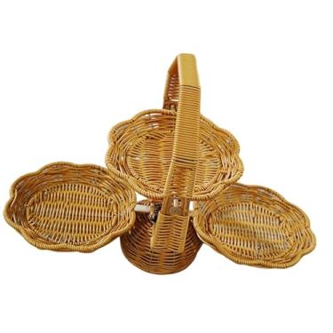 Imagem de Fxzqgnh Cesta de Frutas Trançada, Bandeja para Servir, Balcão de Cozinha, Suporte Dobrável para Vegetais, Cesta para Armazenar Cebolas, Pão, Lanches E Outros