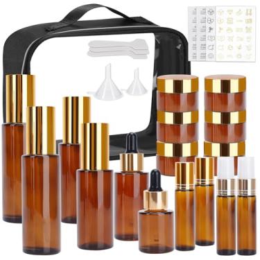 Imagem de KOUWICH Embalagem com 26 recipientes de vidro para cuidados com a pele aprovados pela TSA, recipientes recarregáveis com bomba, frascos e frascos de óleo essencial, à prova de vazamento para cremes e