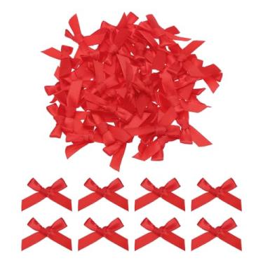 Imagem de 100 peças mini laço de fita de 4,6 cm mini tecido de cetim laços de flores para artesanato, faça você mesmo, costura, casamento, festa de aniversário, vermelho
