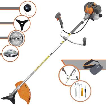 Imagem de Roçadeira Profissional Tekna RL430P À Gasolina 43cc 1,7HP 10.000rpm Com Carretel Nylon + Faca 3 Pontas + Faca 40 Dentes + Escova Rotativa de Aço