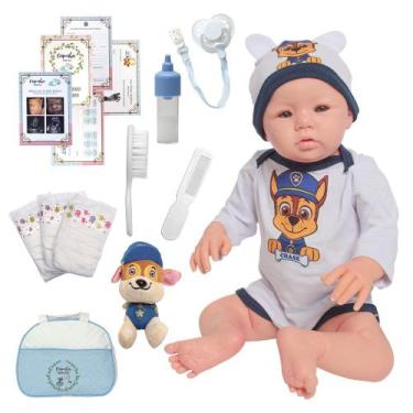 Imagem de Boneco Reborn Bebê Masculino Realista 48cm Enxoval Completo - Cegonha 
