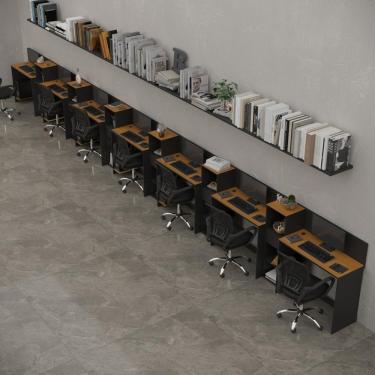 Imagem de Conjunto De Escritório Tech 6 Livreiro E 7 Mesas 90cm - Vian - Preto E Cedro Preto E Cedro