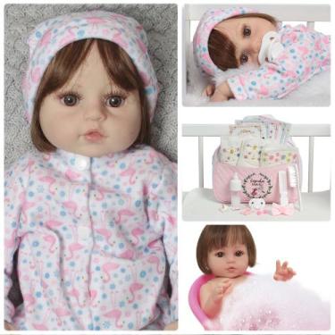 Imagem de Boneca Reborn Recém Nascida Fio a Fio Bolsa Kit Acessórios - Cegonha R