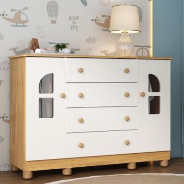 Imagem de Cômoda Infantil 125cm 2 Portas com Vidro e 4 Gavetas Nina Multimóveis 