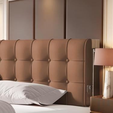 Imagem de BCU Almofada Queen Size estofada confortável para cabeceira ajustável para cama queen size, marrom