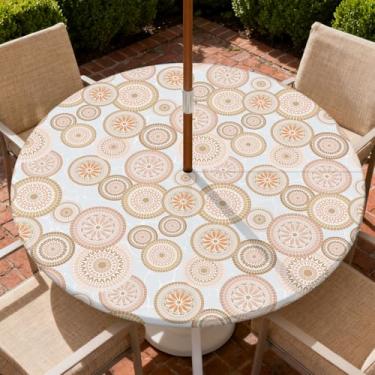 Imagem de COTAIL Toalha de mesa redonda para uso ao ar livre com zíper e orifício para guarda-chuva, toalha de mesa elástica à prova d'água a óleo, para pátio, piquenique, acampamento, jardim, serve para mesa
